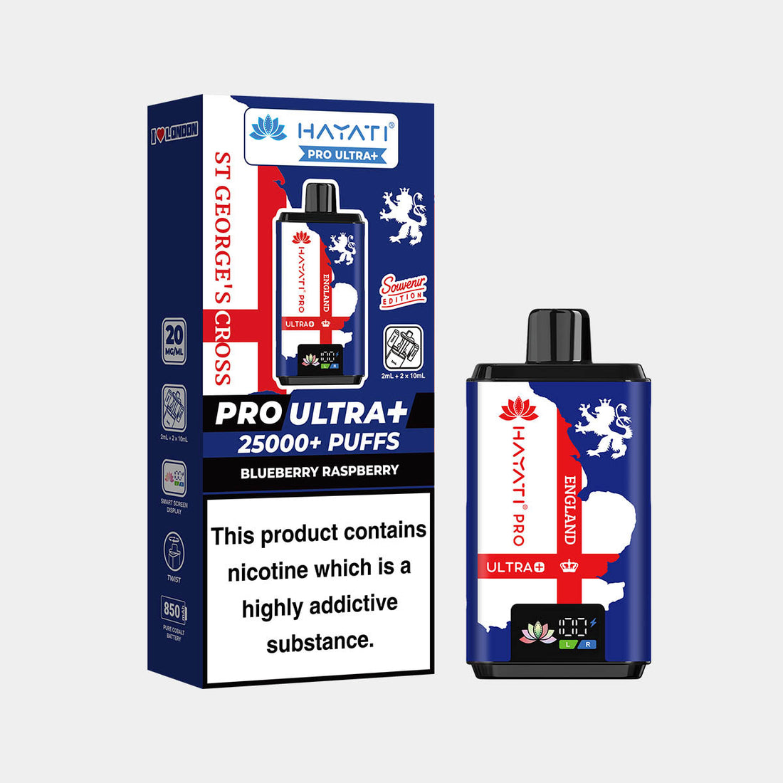 Hayati® Pro Ultra+ 25000+ Vape Kit Souvenir Edition England (20mg)