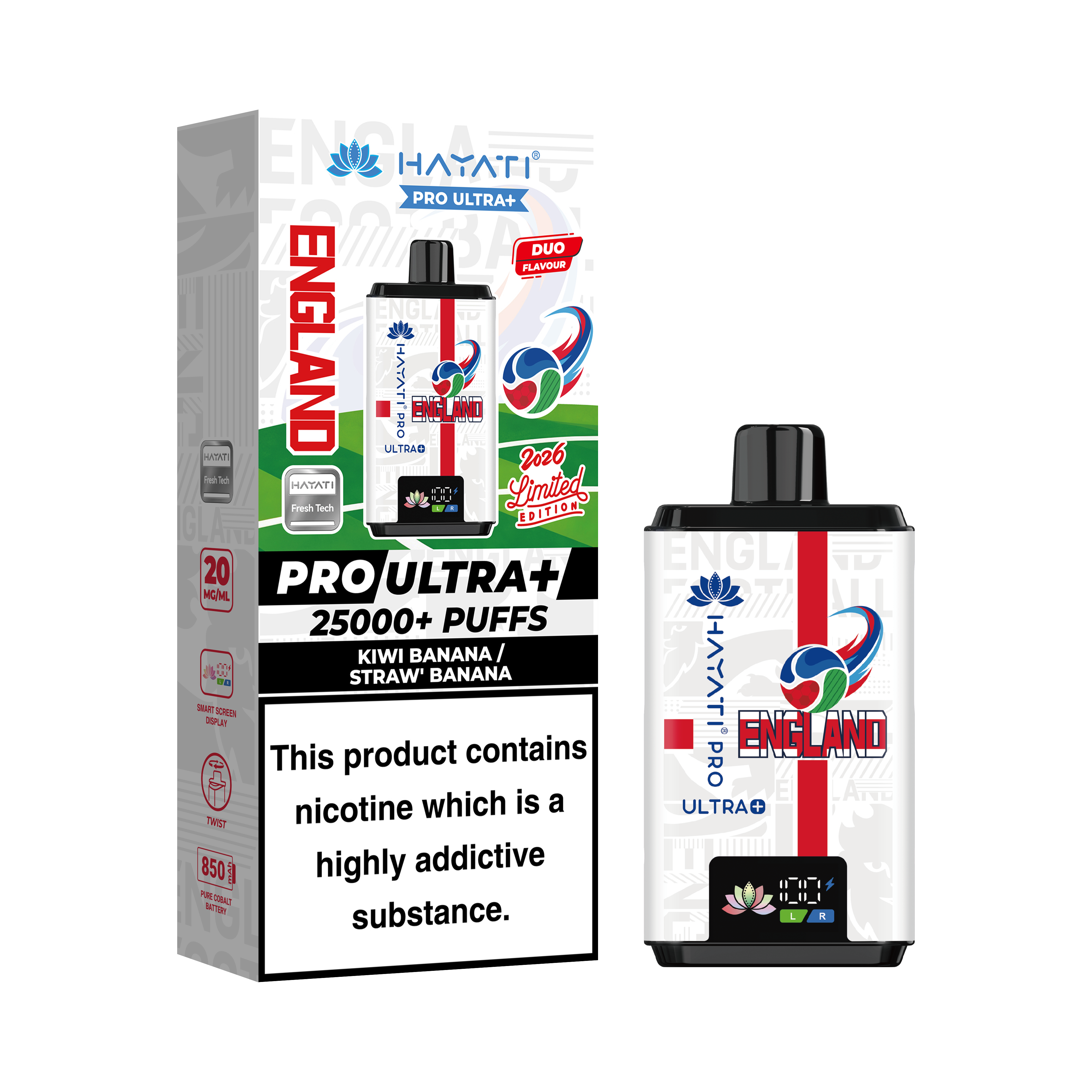 Hayati® Pro Ultra+ 25000+ Vape Kit World Cup Limited Edition - England (20mg)