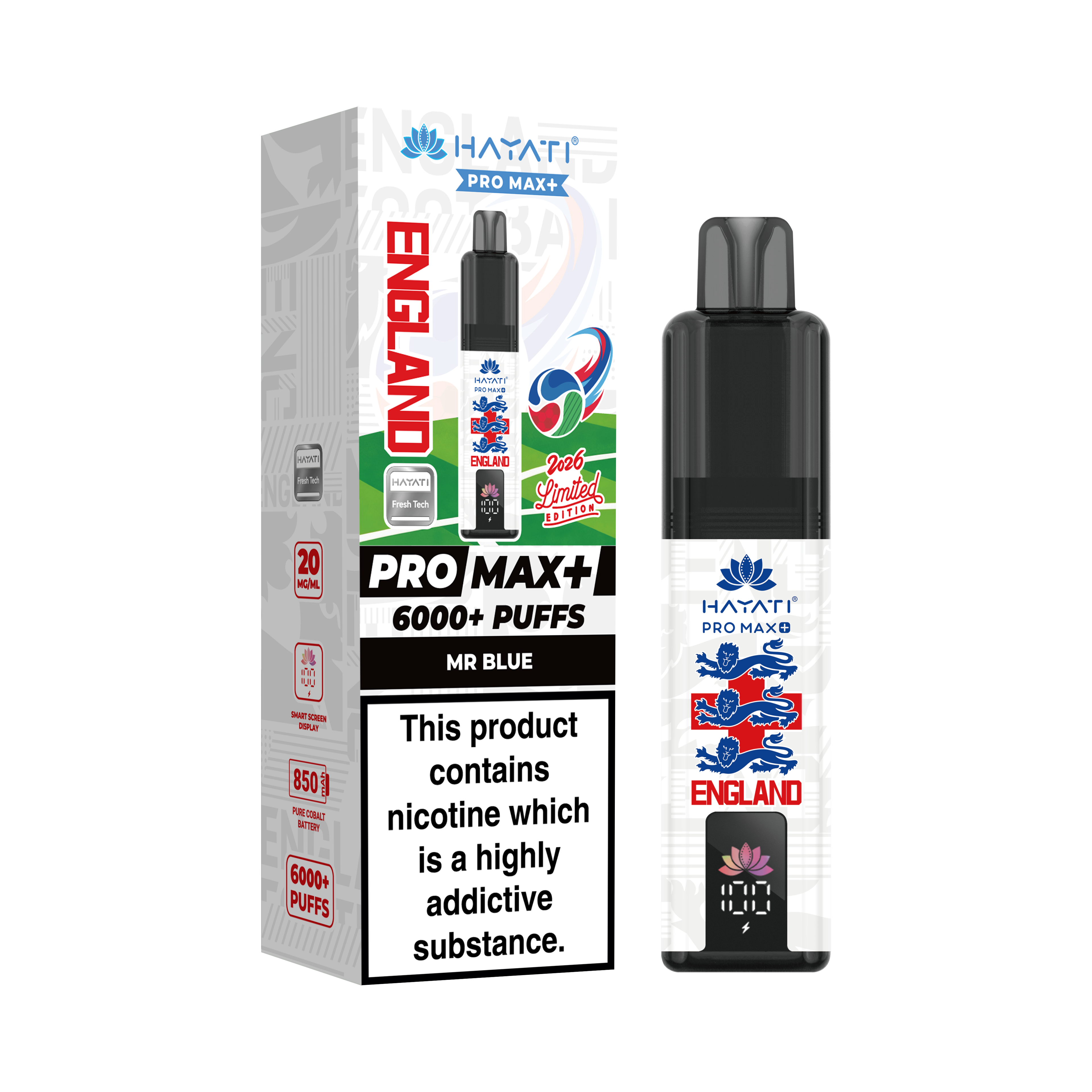 Hayati® Pro Max+ 6000+ Vape Kit  World Cup Limited Edition - England (20mg)
